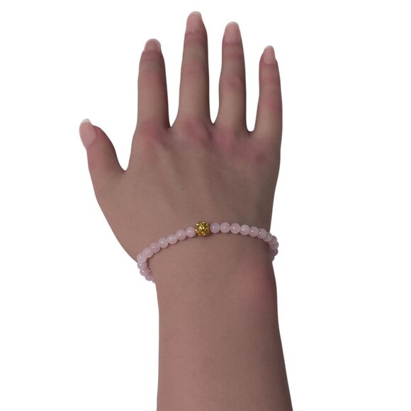 18K Gold Money Coin Ball Lucky Charm Bracelet Mini Gemstones Natural Rose Quartz - Picture 6 of 7